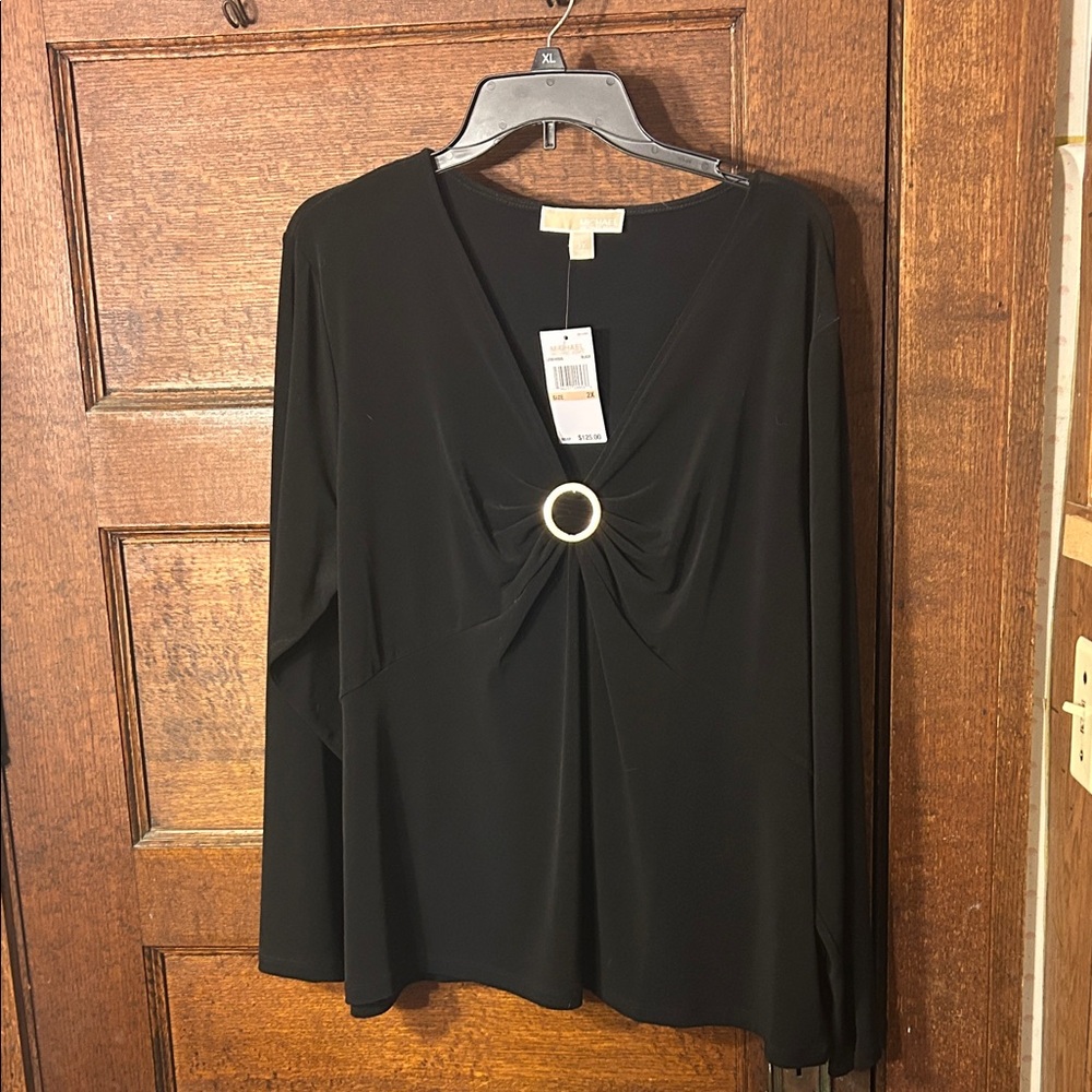 MICHAEL Michael Kors Black Top with Ring Accent